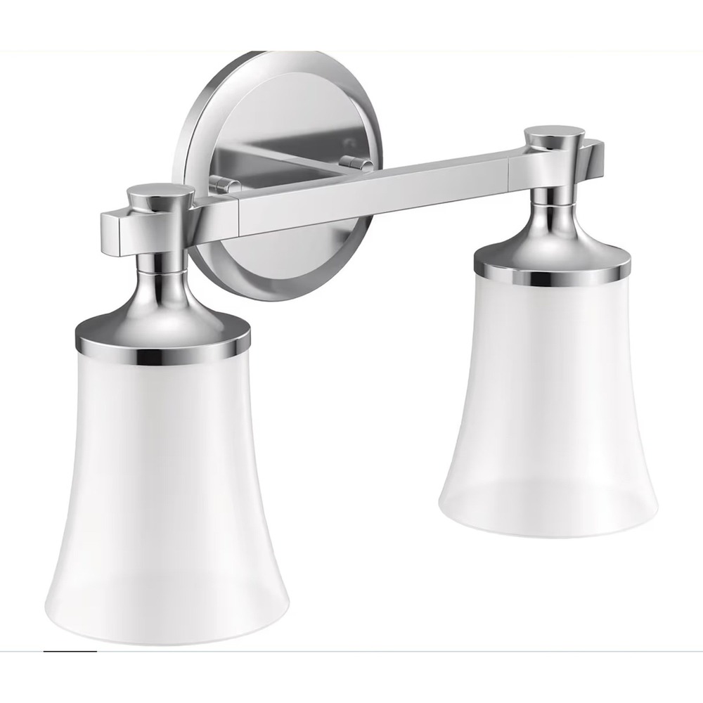 Moen FLARA 2-Light Bathroom Vanity Light‎ Fixture Chrome Frosted Glass YB0362
